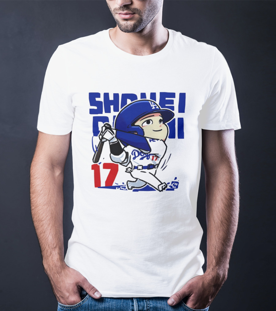 Shohei Ohtani Los Angeles Dodgers Cartoon Major League Baseball Number 17 T-Shirt