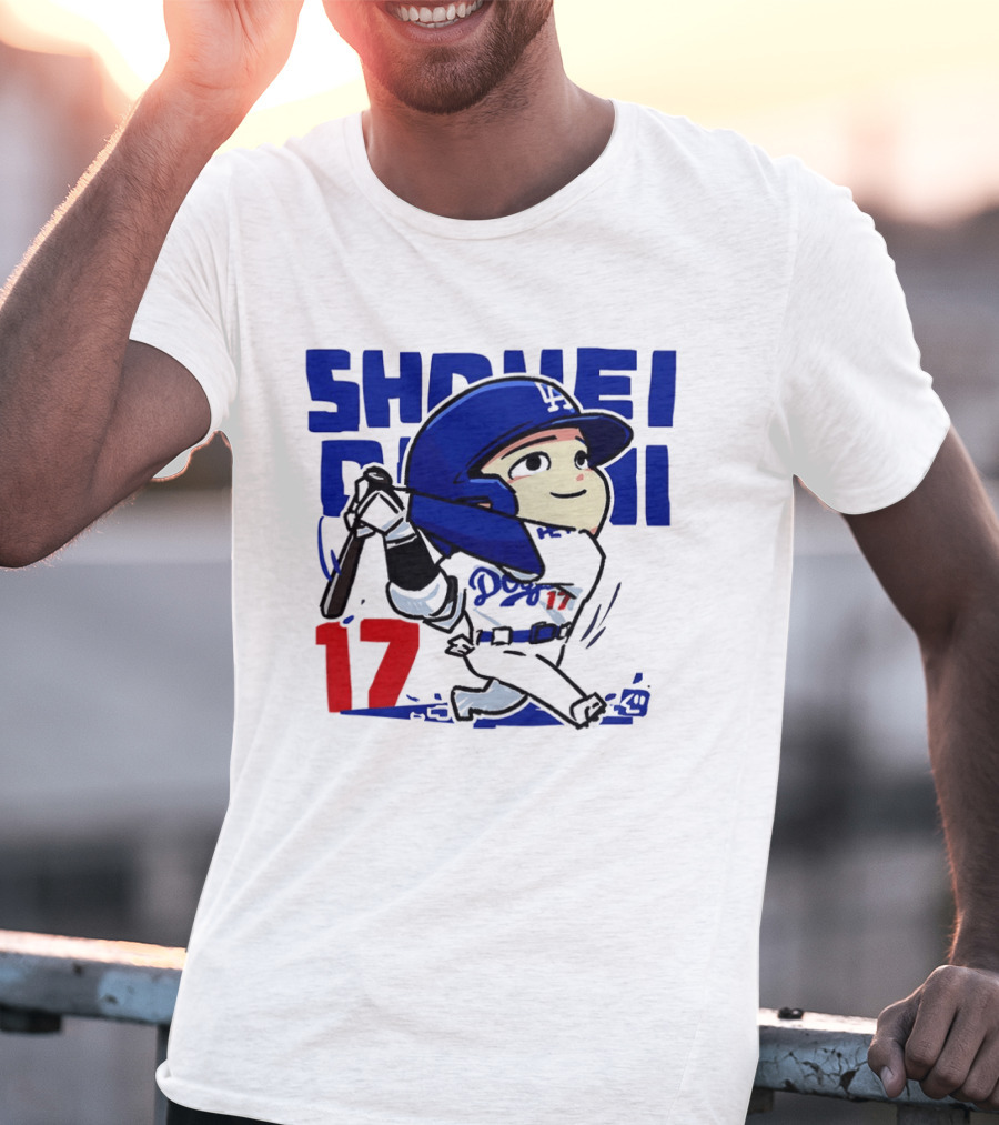 Shohei Ohtani Los Angeles Dodgers Cartoon Major League Baseball Number 17 T-Shirt