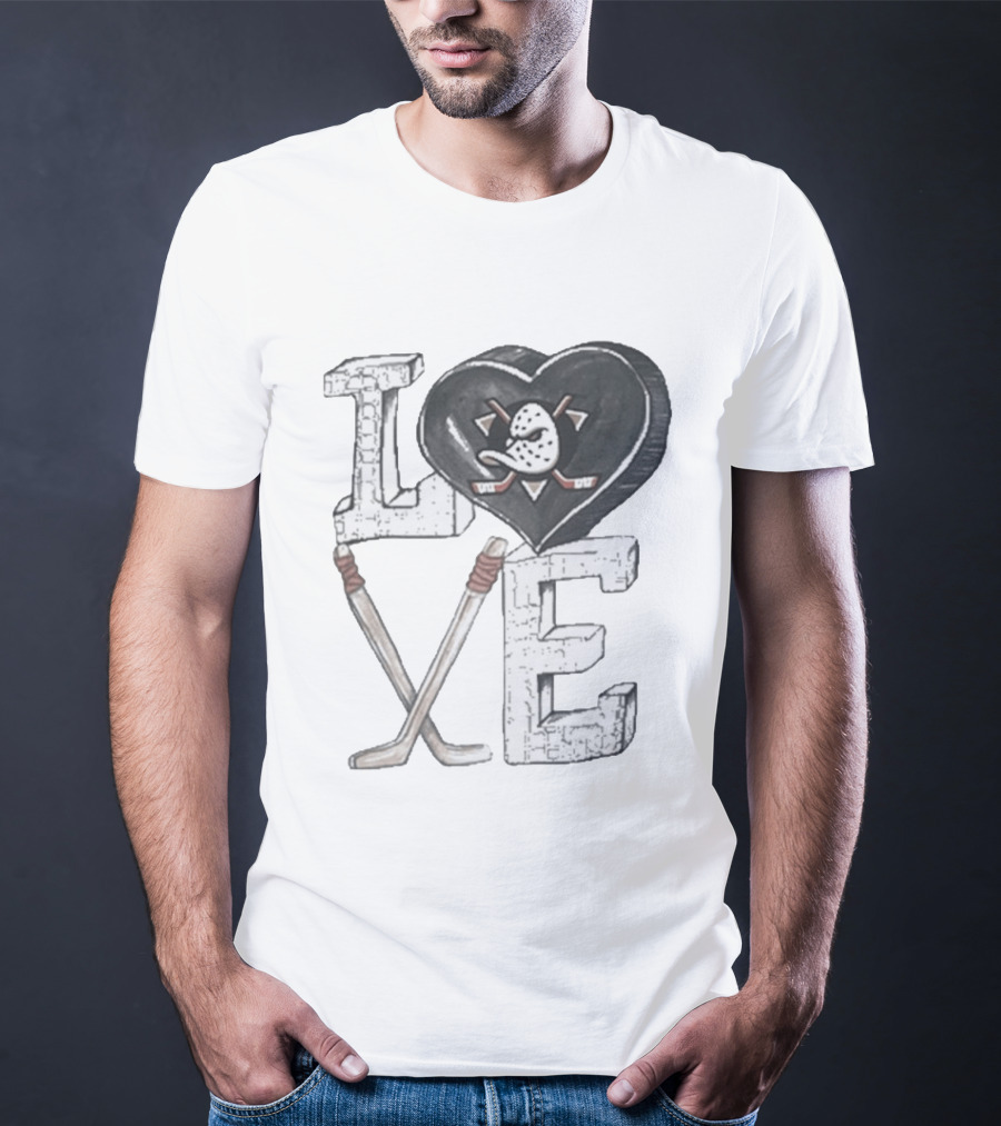 Anaheim Ducks Puck Heart Love Hockey Sticks T-Shirt