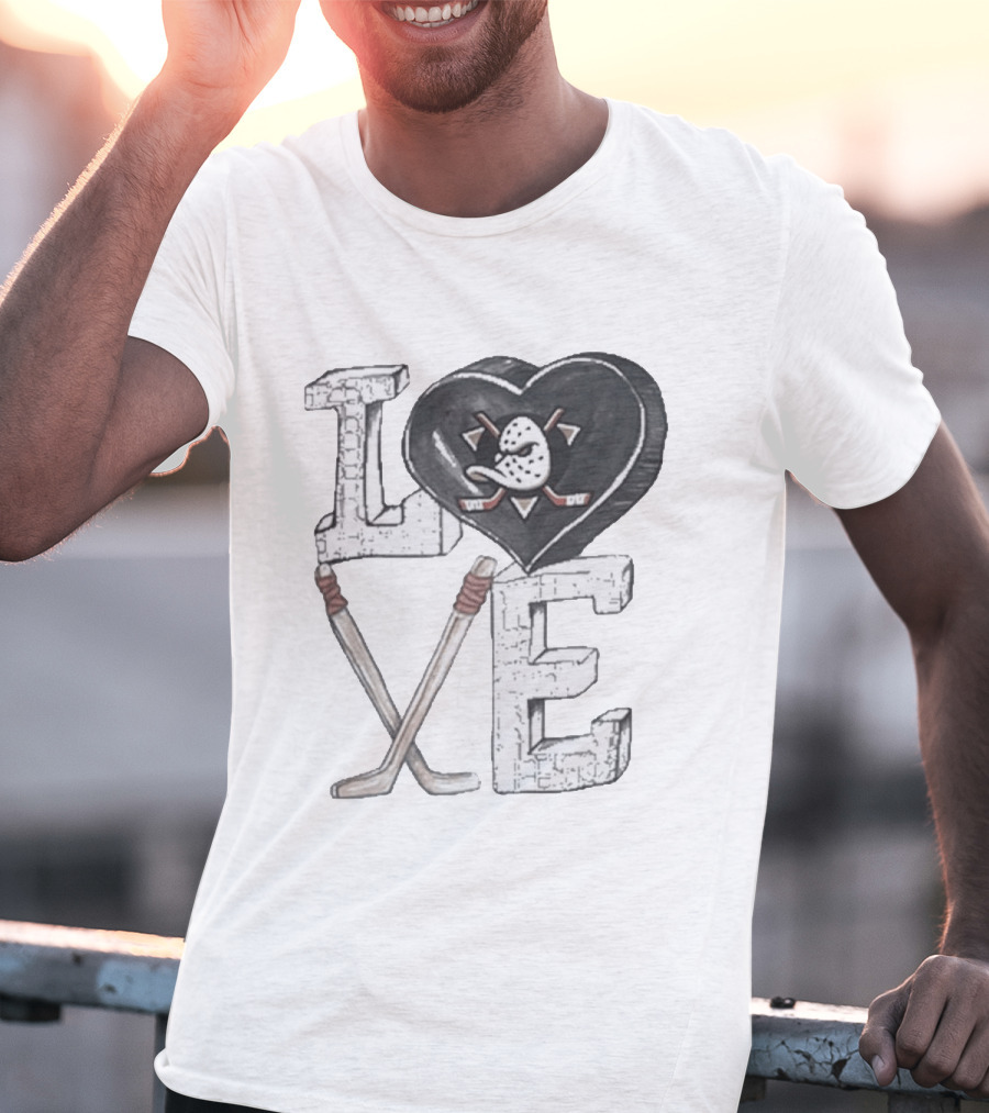 Anaheim Ducks Puck Heart Love Hockey Sticks T-Shirt