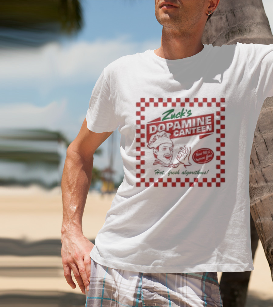 Zuck's Dopamine Canteen Red Retro Illustration By Jim'll Paint It T-Shirt