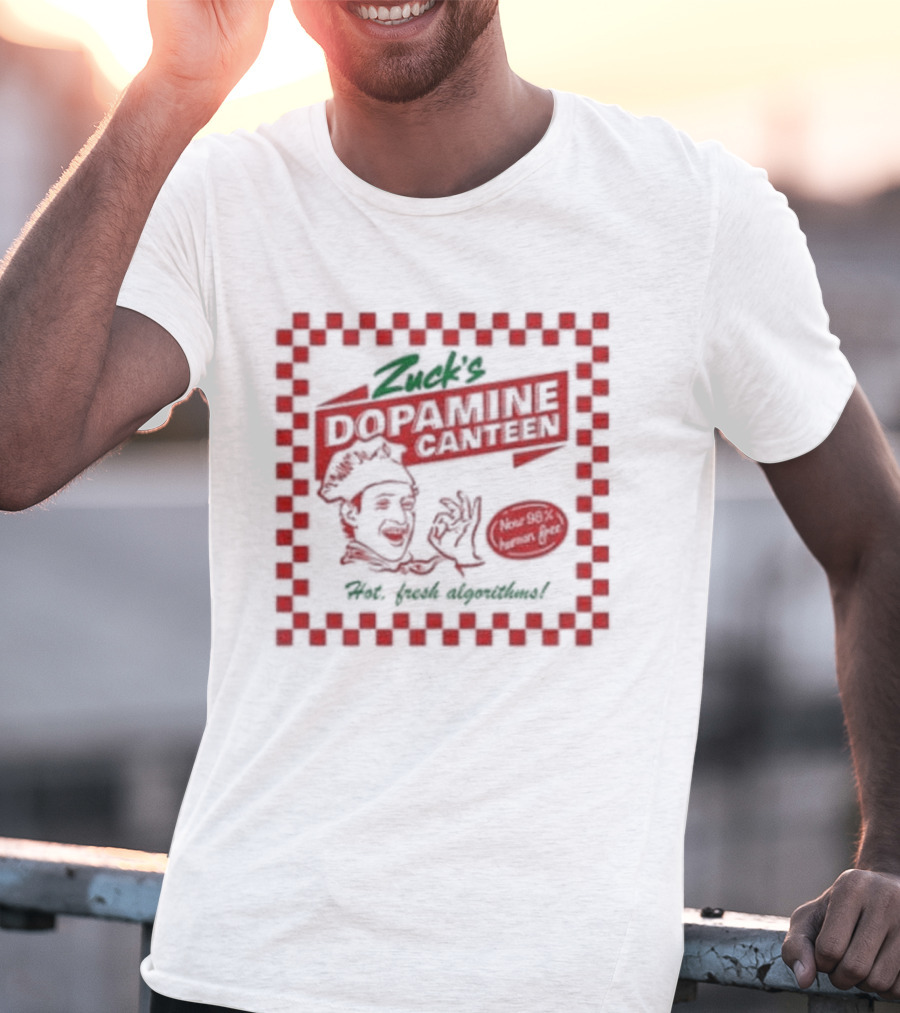 Zuck's Dopamine Canteen Red Retro Illustration By Jim'll Paint It T-Shirt