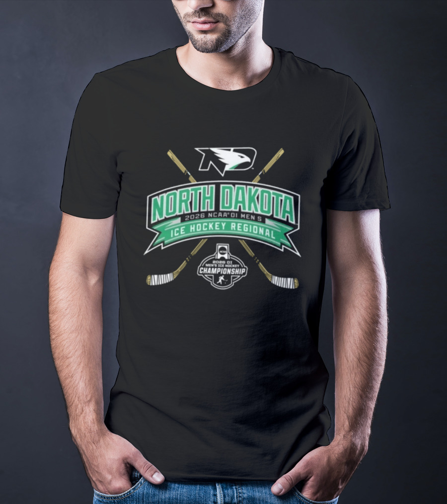 North Dakota 2026 NCAA DI Men's Ice Hockey Regional Fighting Hawks T-Shirt