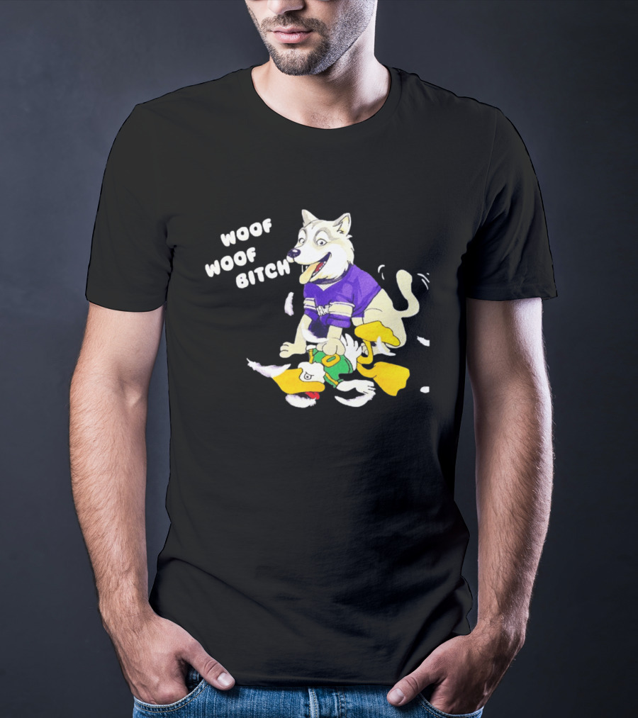 Washington Huskies Woof Woof Bitch Cartoon Mascot Scene T-Shirt