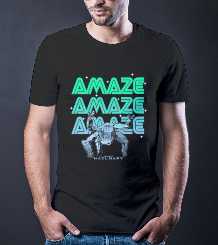 Amaze Amaze Amaze Project Hail Mary Rocky Alien Neon T-Shirt