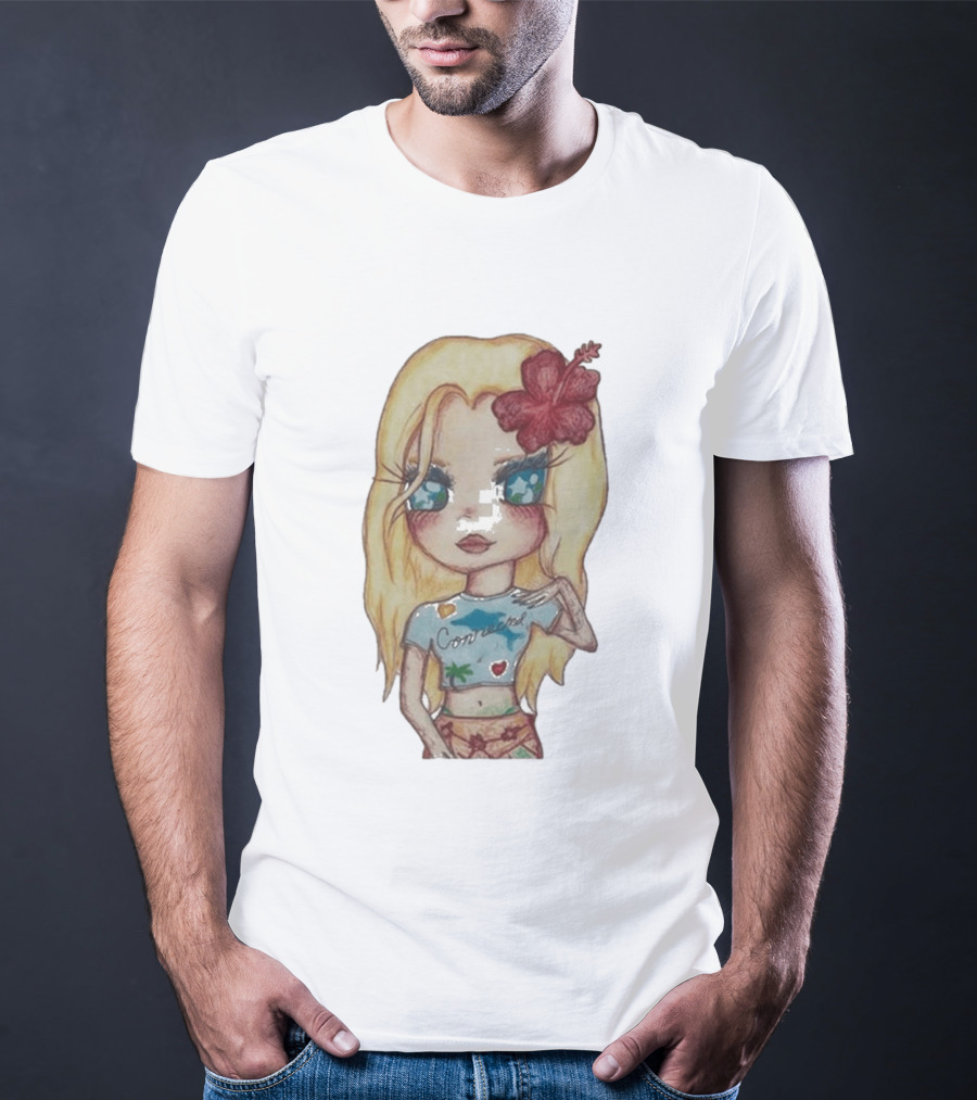 Zara Larsson Midnight Sun Tour 2025 Cartoon Illustration With Blonde Girl And Red Flower T-Shirt