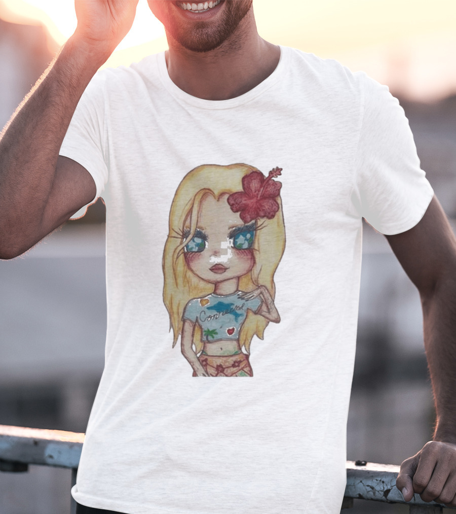 Zara Larsson Midnight Sun Tour 2025 Cartoon Illustration With Blonde Girl And Red Flower T-Shirt