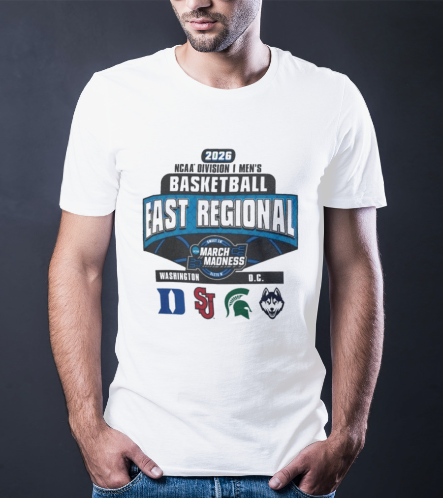 2026 NCAA Division I Men's Basketball Sweet Sixteen East Regional March Madness Duke St. John's Michigan State UConn Logos T-Shirt