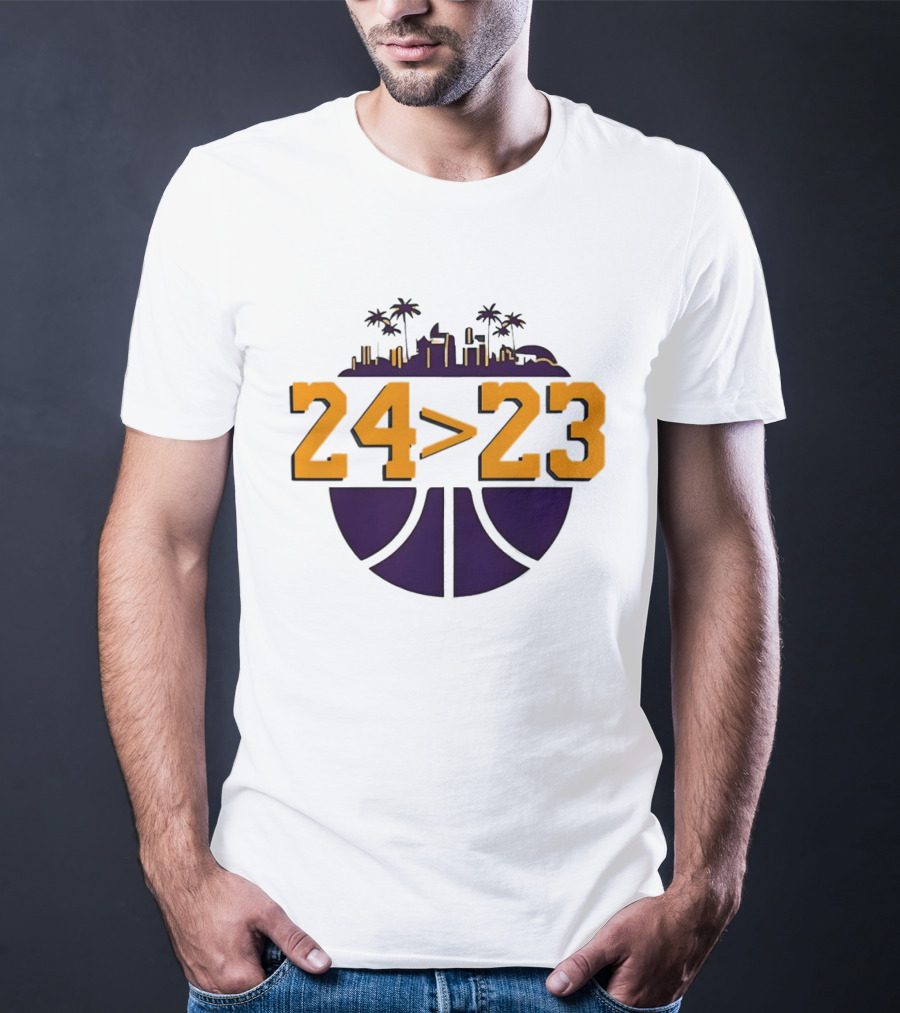 Kobe Bryant LeBron James 24 Greater Than 23 Basketball Skyline T-Shirt