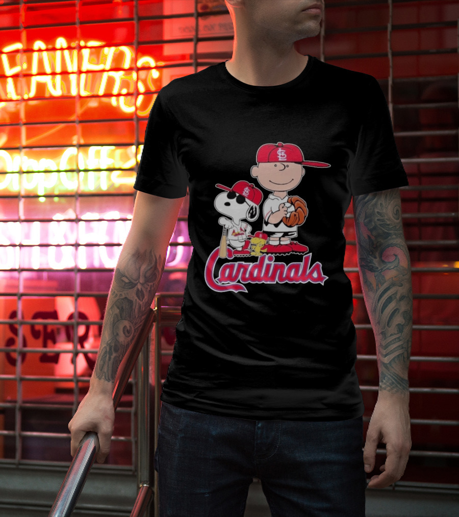 St. Louis Cardinals Peanuts Snoopy Charlie Brown Woodstock Baseball T-Shirt