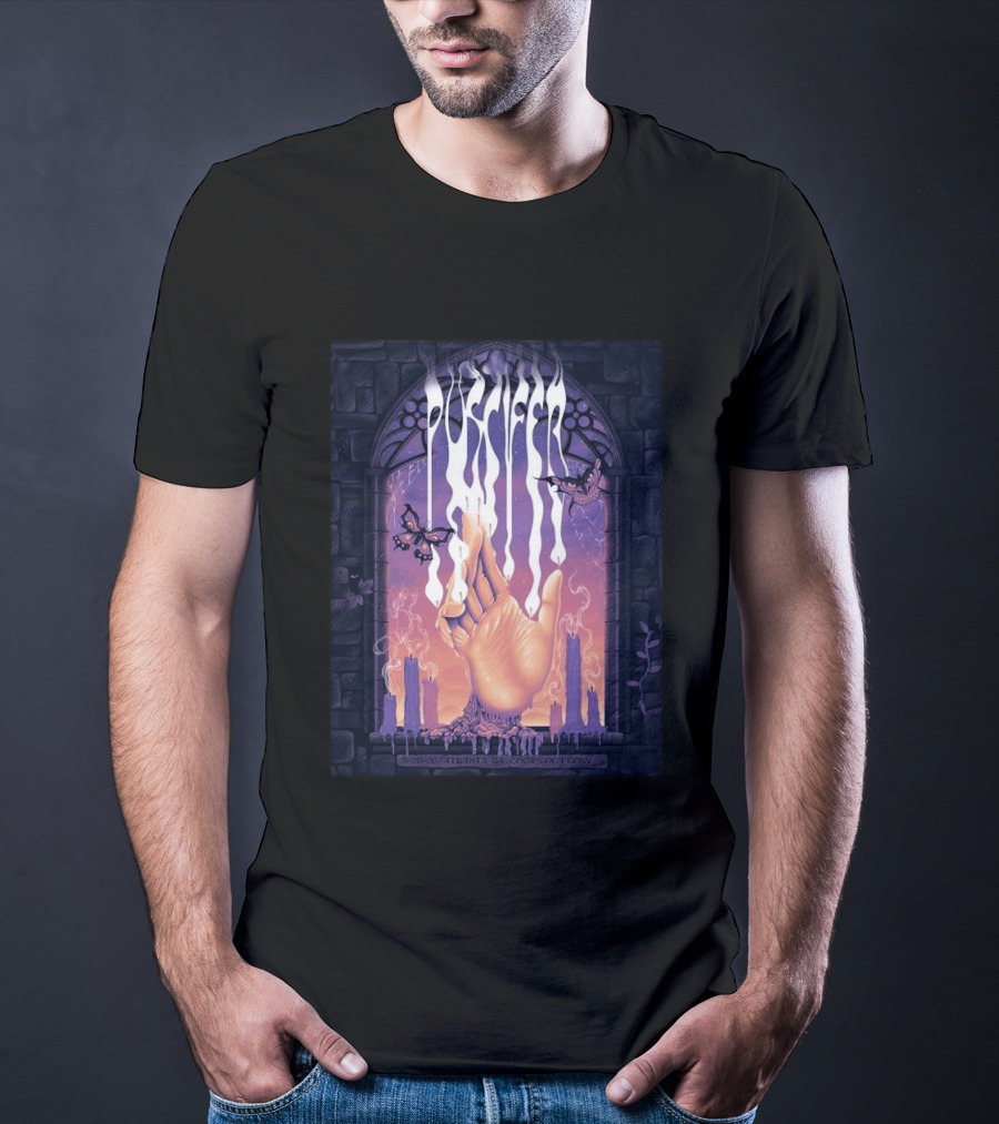 Puscifer Atlanta Georgia 2026 Concert With Hand Symbol And Butterflies At Coca Cola Roxy On March 28 2026 T-Shirt