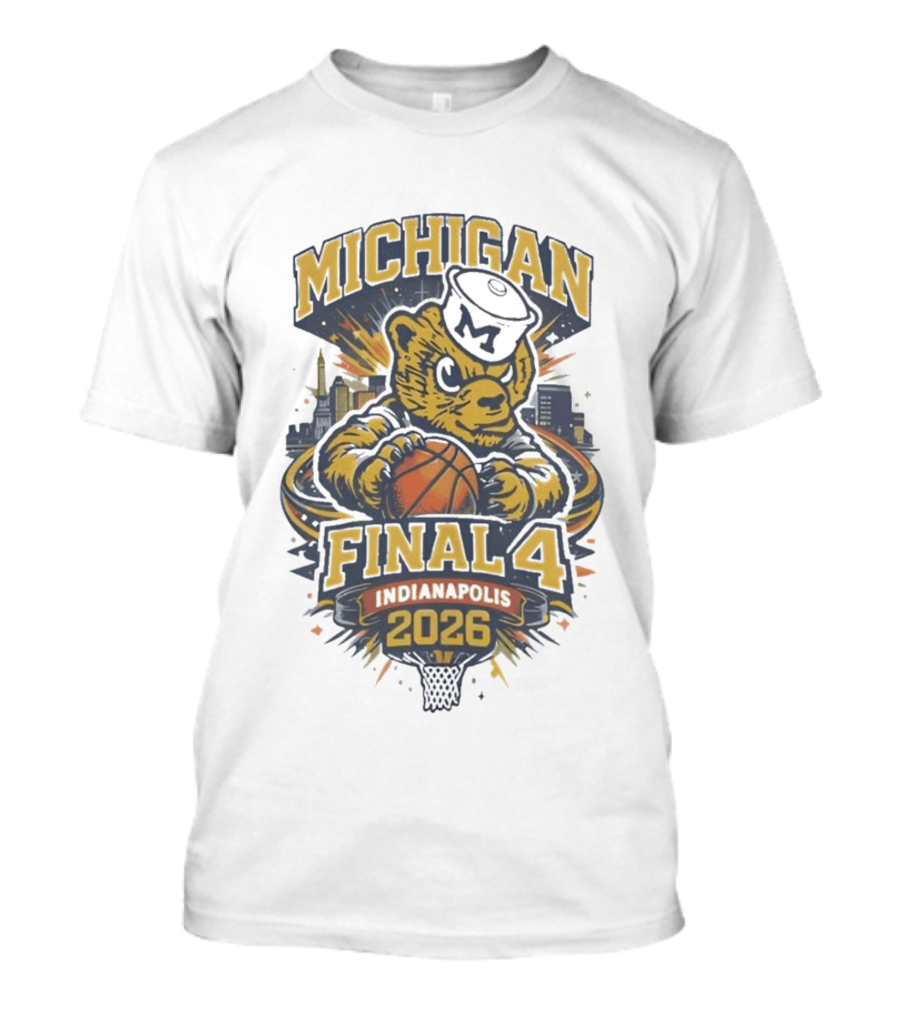 Michigan Wolverines Final Four 2026 Indianapolis Basketball Bear With Sailor Hat T-Shirt