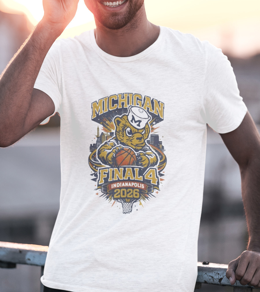 Michigan Wolverines Final Four 2026 Indianapolis Basketball Bear With Sailor Hat T-Shirt