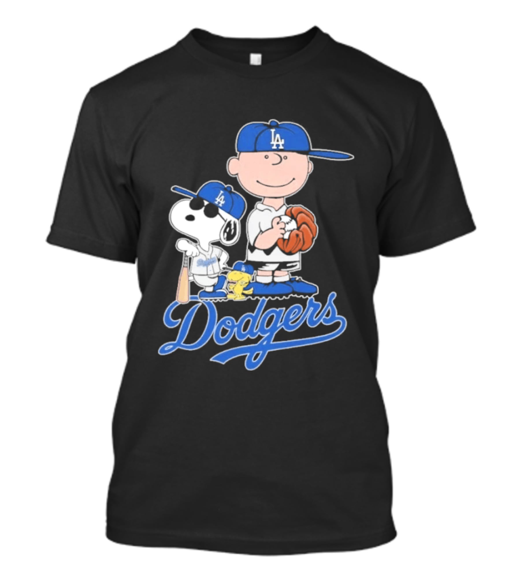 Los Angeles Dodgers Peanuts Snoopy Charlie Brown Woodstock Baseball Collaboration T-Shirt