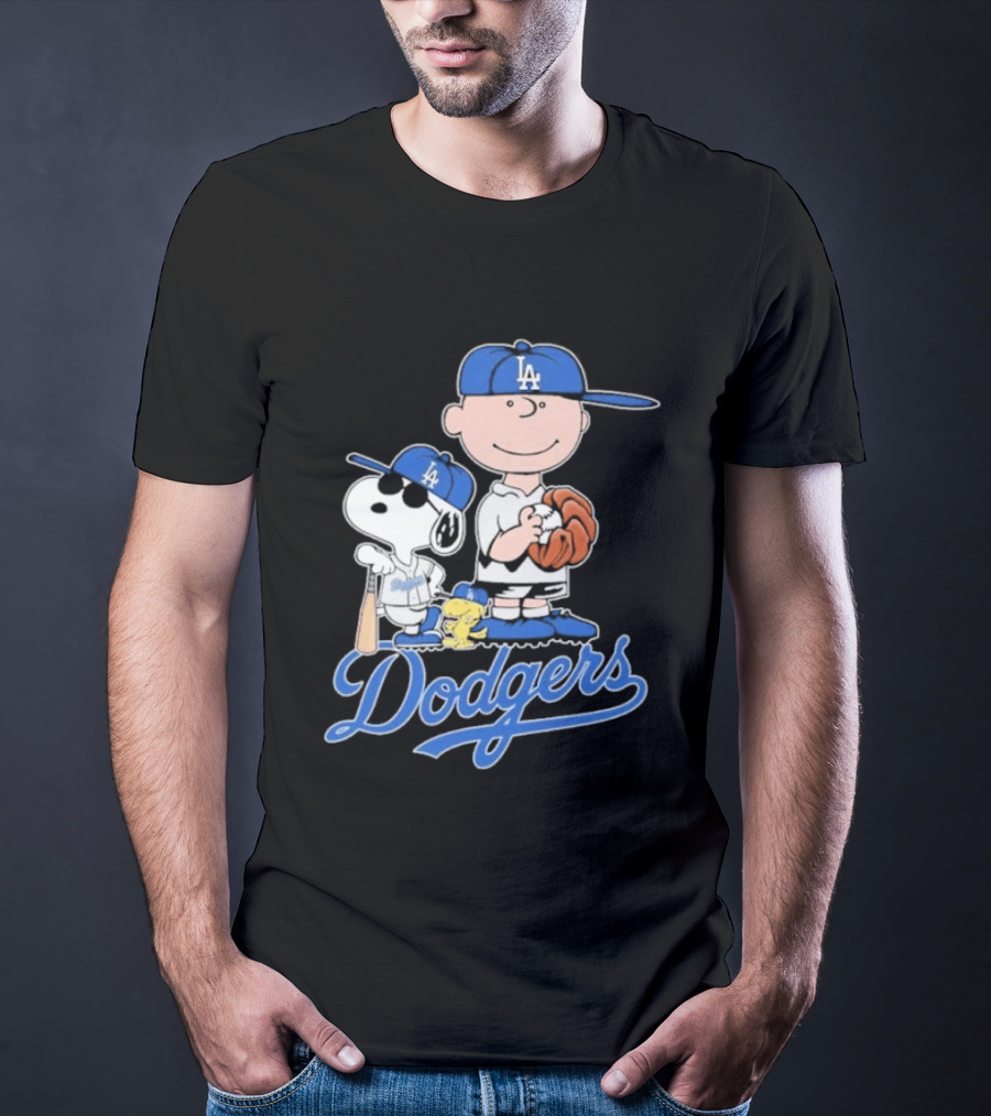 Los Angeles Dodgers Peanuts Snoopy Charlie Brown Woodstock Baseball Collaboration T-Shirt