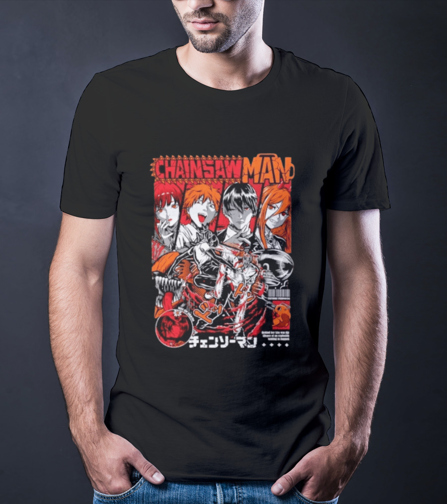 Chainsaw Man Manga Characters Reze Denji Power Aki Hayakawa Manga Cover T-Shirt