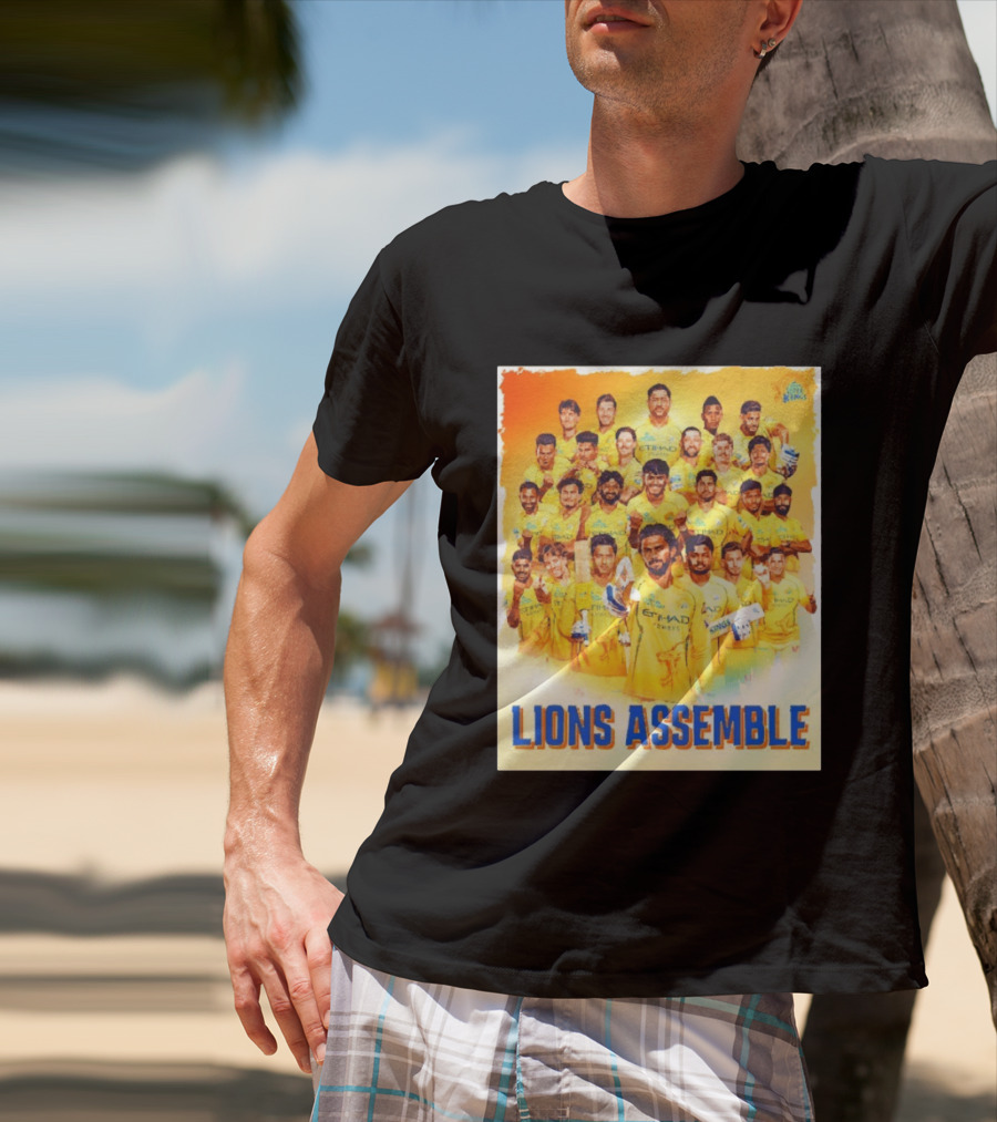 Raring To Roar Lions Assemble Chennai Super Kings Team Celebration T-Shirt
