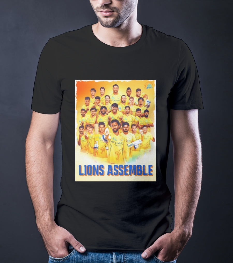 Raring To Roar Lions Assemble Chennai Super Kings Team Celebration T-Shirt