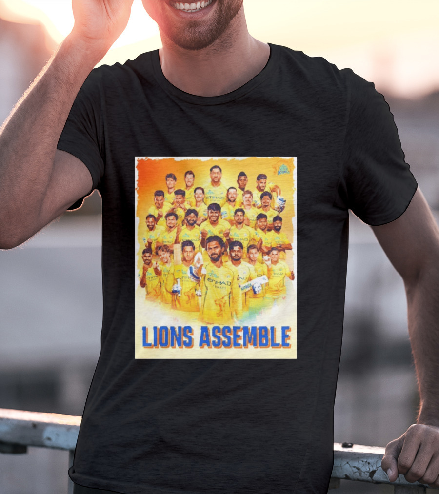 Raring To Roar Lions Assemble Chennai Super Kings Team Celebration T-Shirt