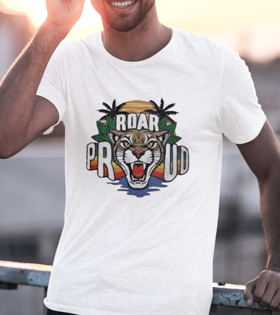 2026 Florida Panthers Roar Proud Pride Night Palm Trees Sunset T-Shirt