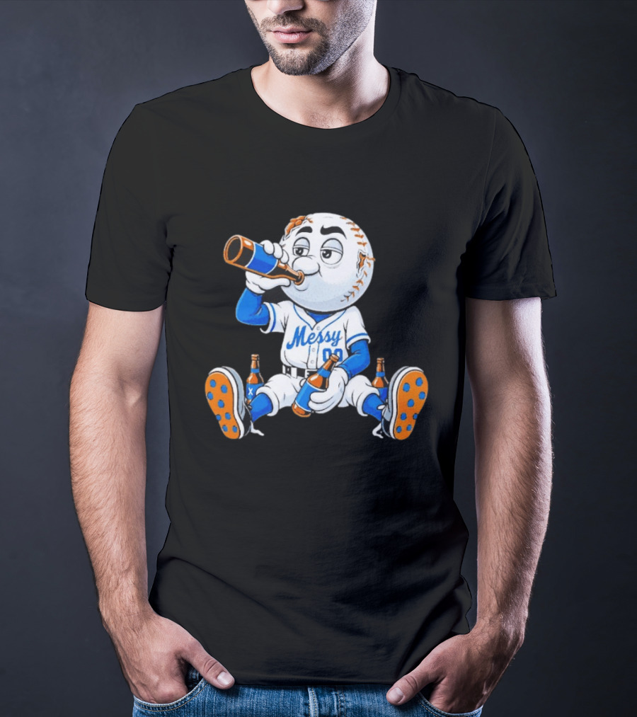 New York Mets Mr. Met Messy Drink Baseball T-Shirt