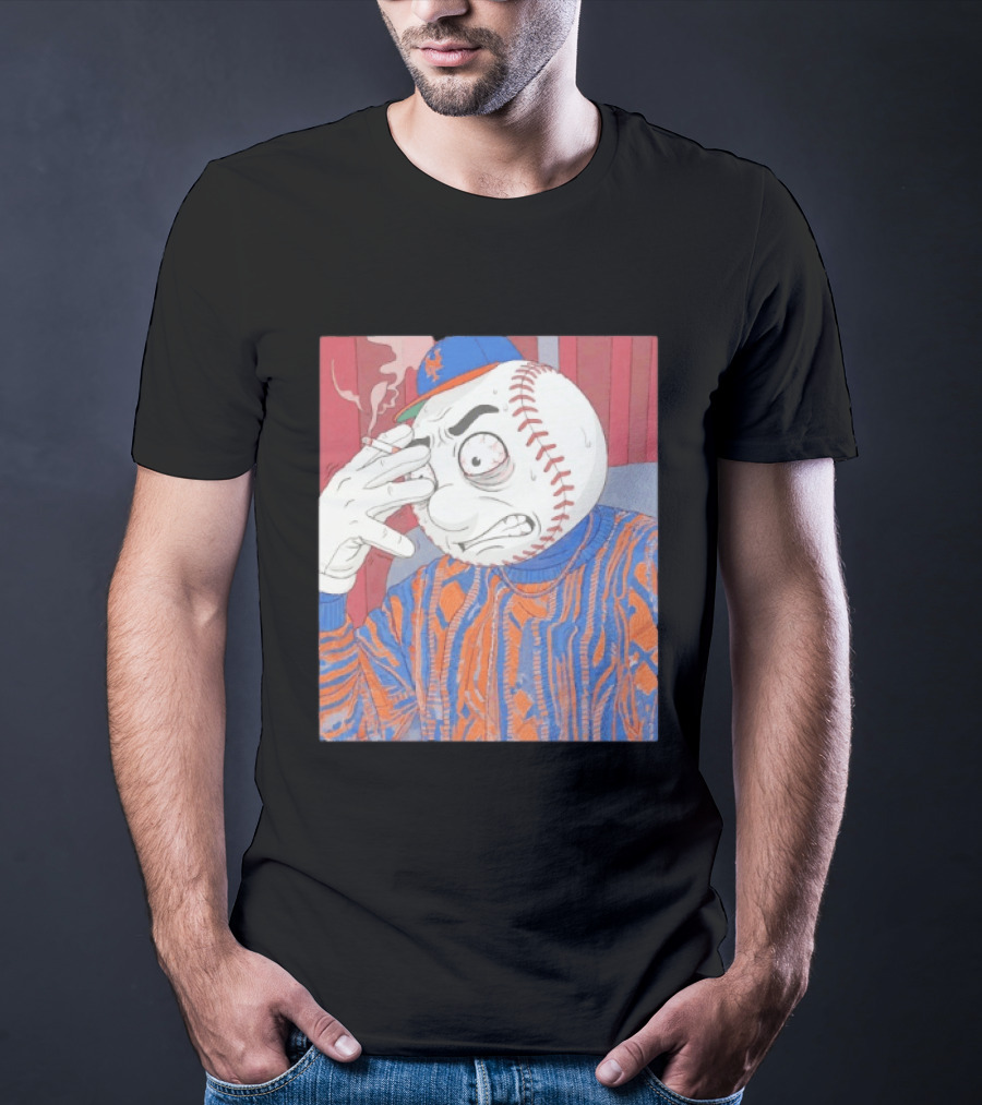 Mr. Met Stressed Smoking New York Mets Baseball Fan T-Shirt