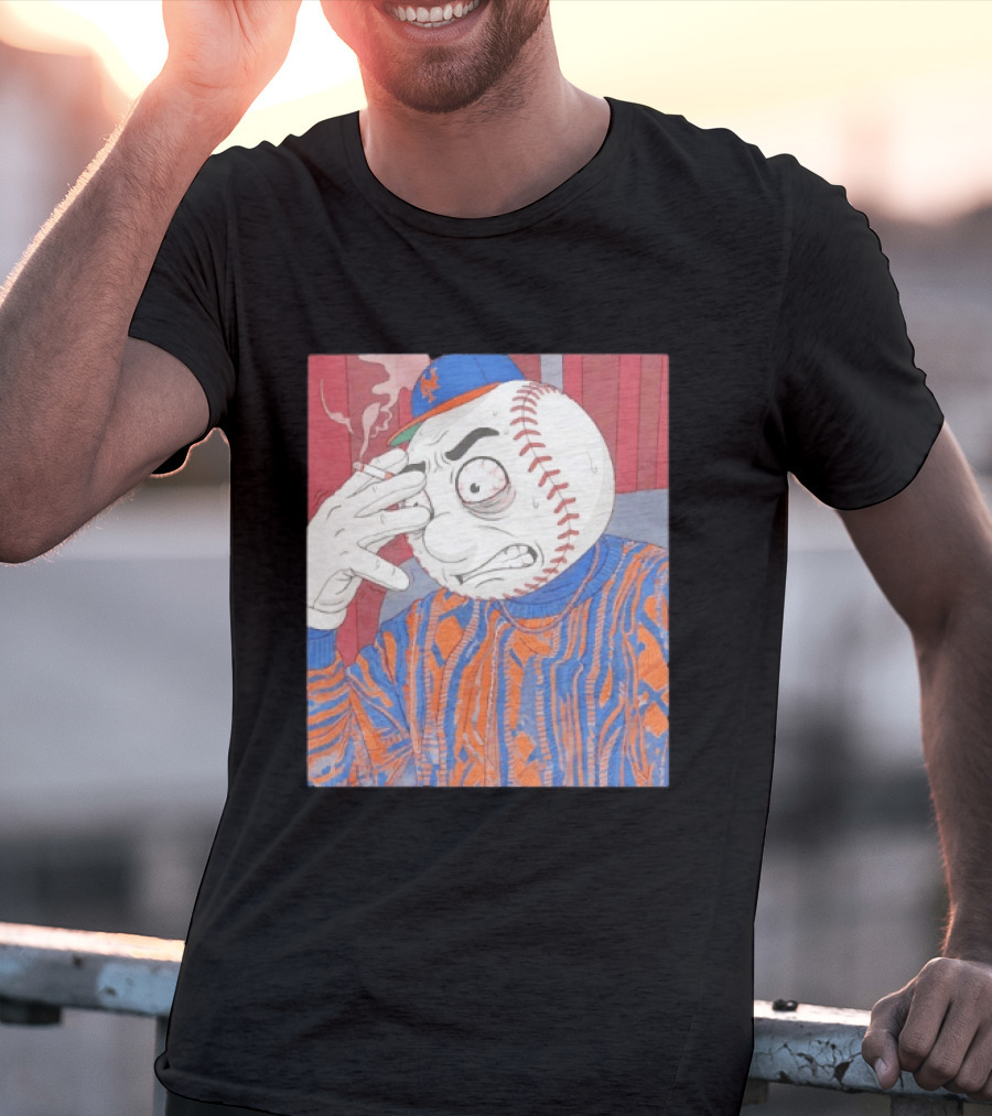 Mr. Met Stressed Smoking New York Mets Baseball Fan T-Shirt