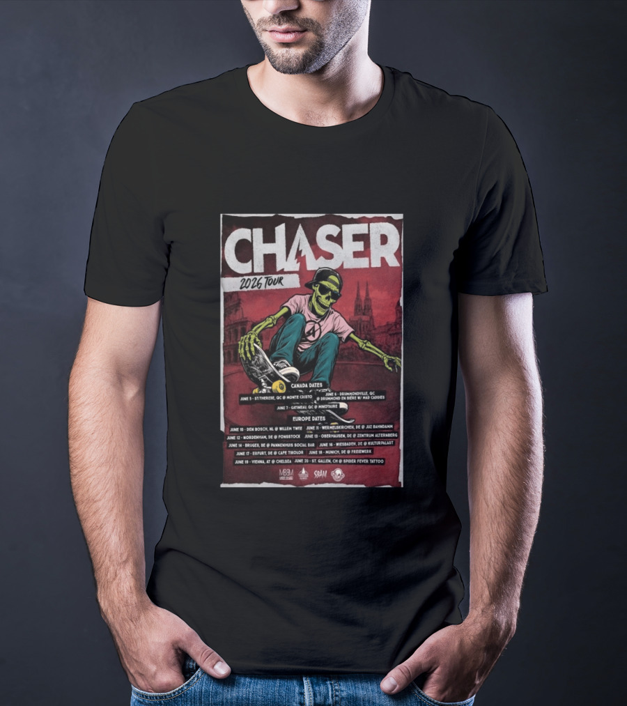 Chaser 2026 Tour Canada Europe Dates Skeleton Skateboarding T-Shirt