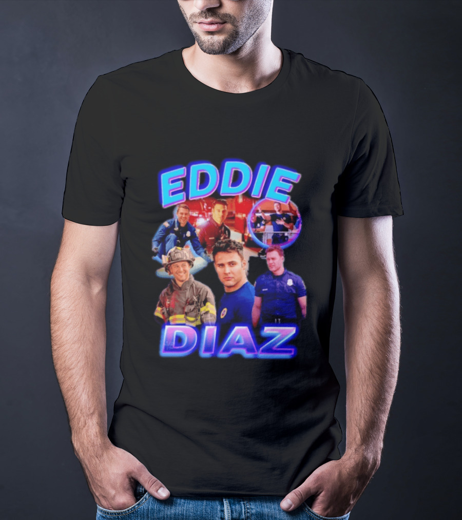Eddie Diaz Firefighter Collage Action Scenes And Portraits T-Shirt