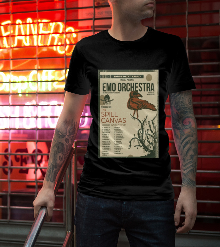 Emo Orchestra USA Tour 2026 With The Spill And Greywind Tour Dates T-Shirt