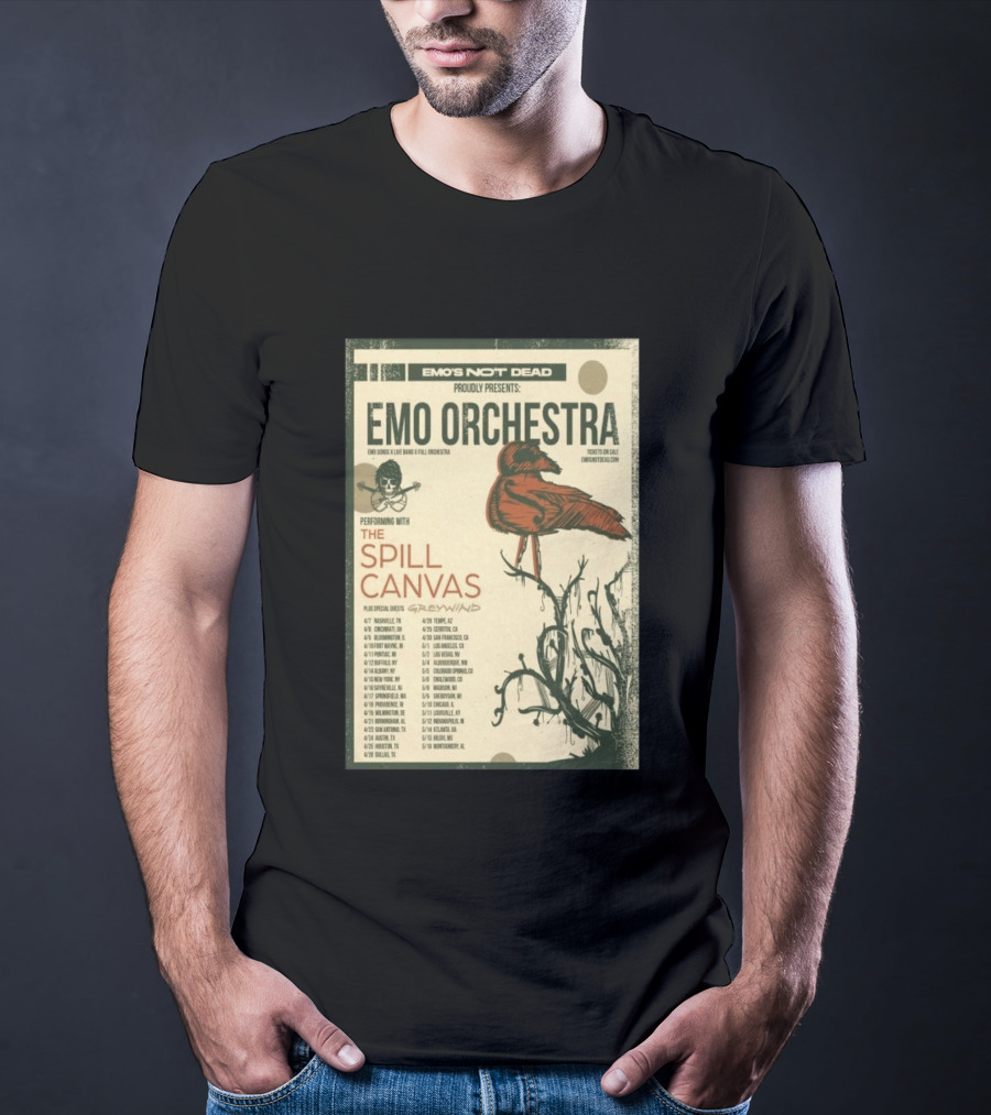 Emo Orchestra USA Tour 2026 With The Spill And Greywind Tour Dates T-Shirt