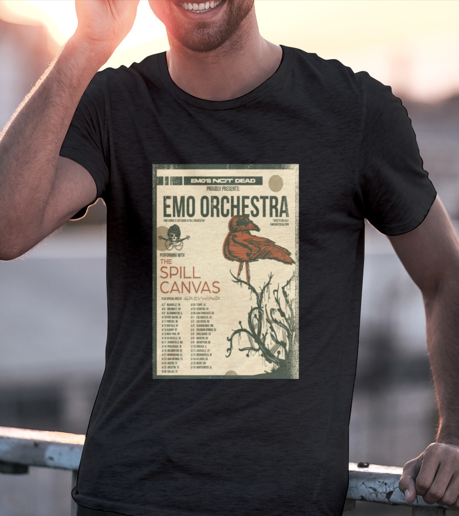 Emo Orchestra USA Tour 2026 With The Spill And Greywind Tour Dates T-Shirt