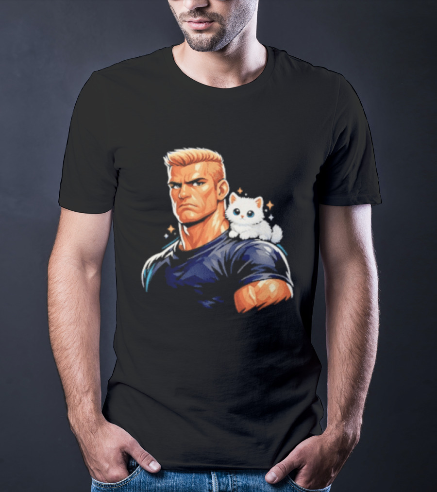 GigaChad With Tiny Cat Meme Buff Aesthetic T-Shirt