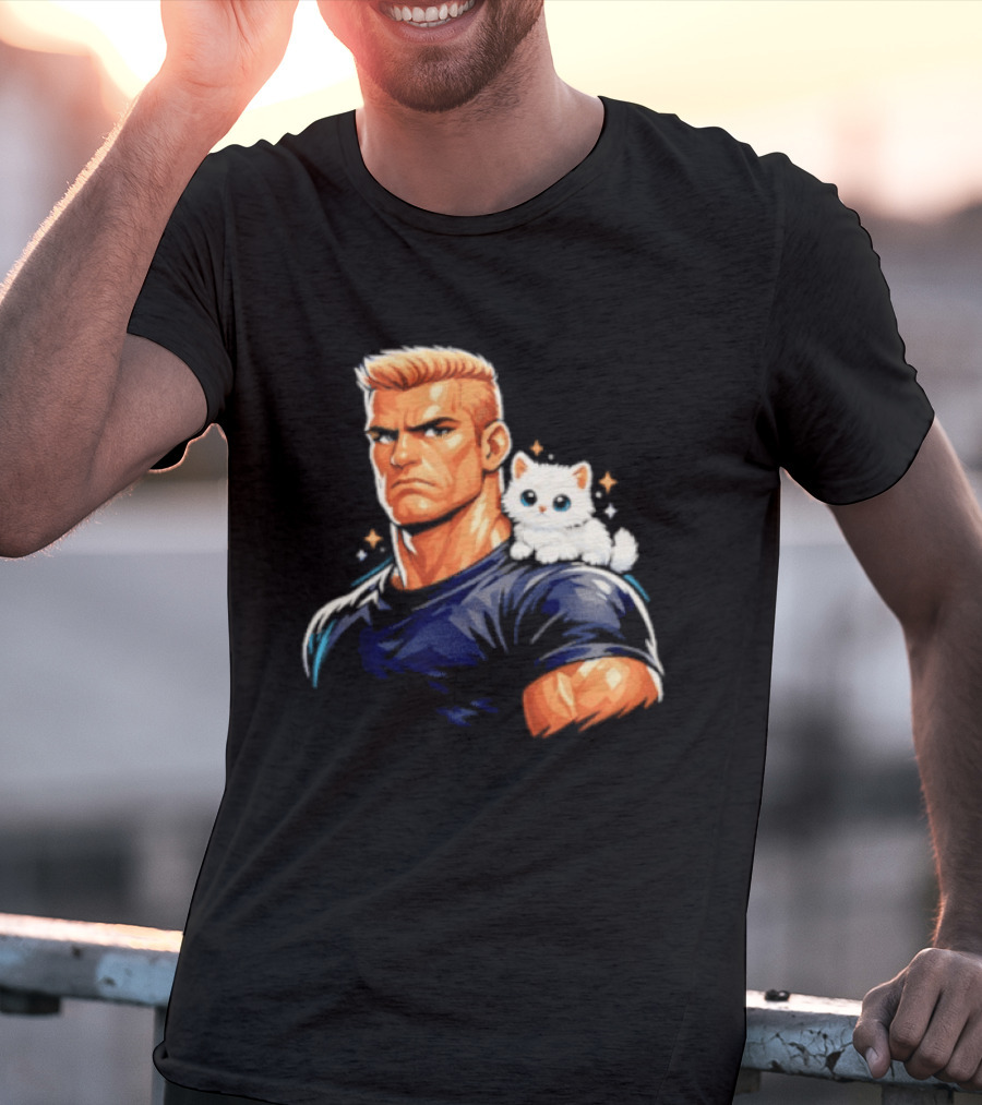 GigaChad With Tiny Cat Meme Buff Aesthetic T-Shirt