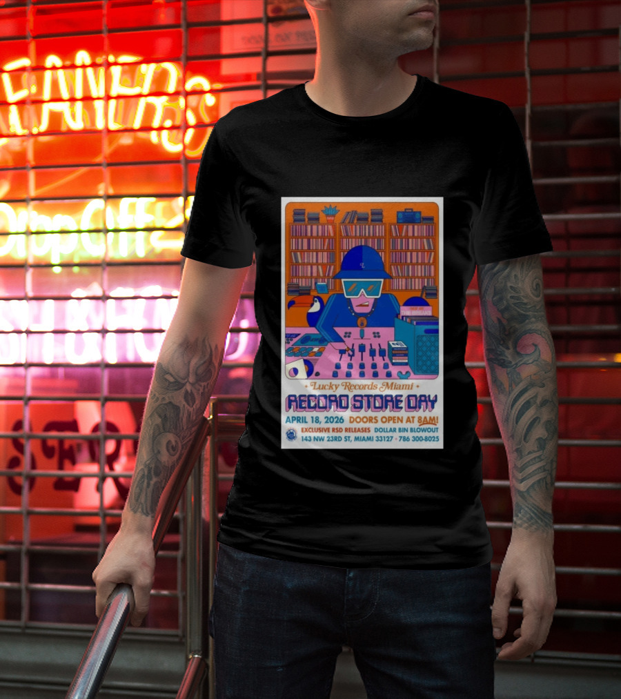 Lucky Records Miami Record Store Day April 18 2026 Exclusive RSD Releases Dollar Bin Blowout T-Shirt