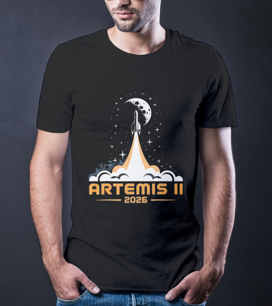 Artemis II 2026 Moon Rocket Launch With Stars And Moon T-Shirt