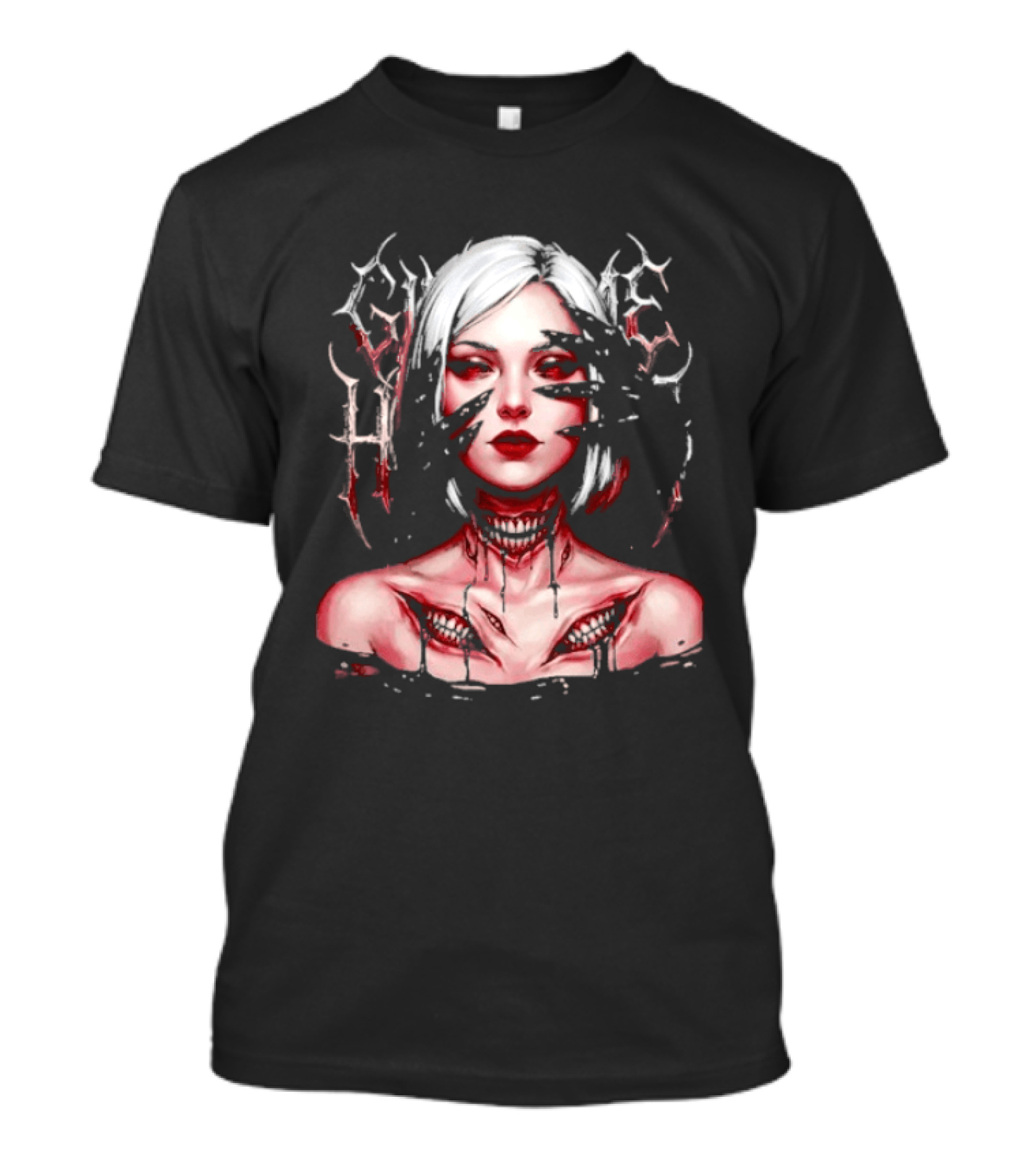 Dark Embrace Washed Creepy Pale Woman Fantasy Eyes T-Shirt