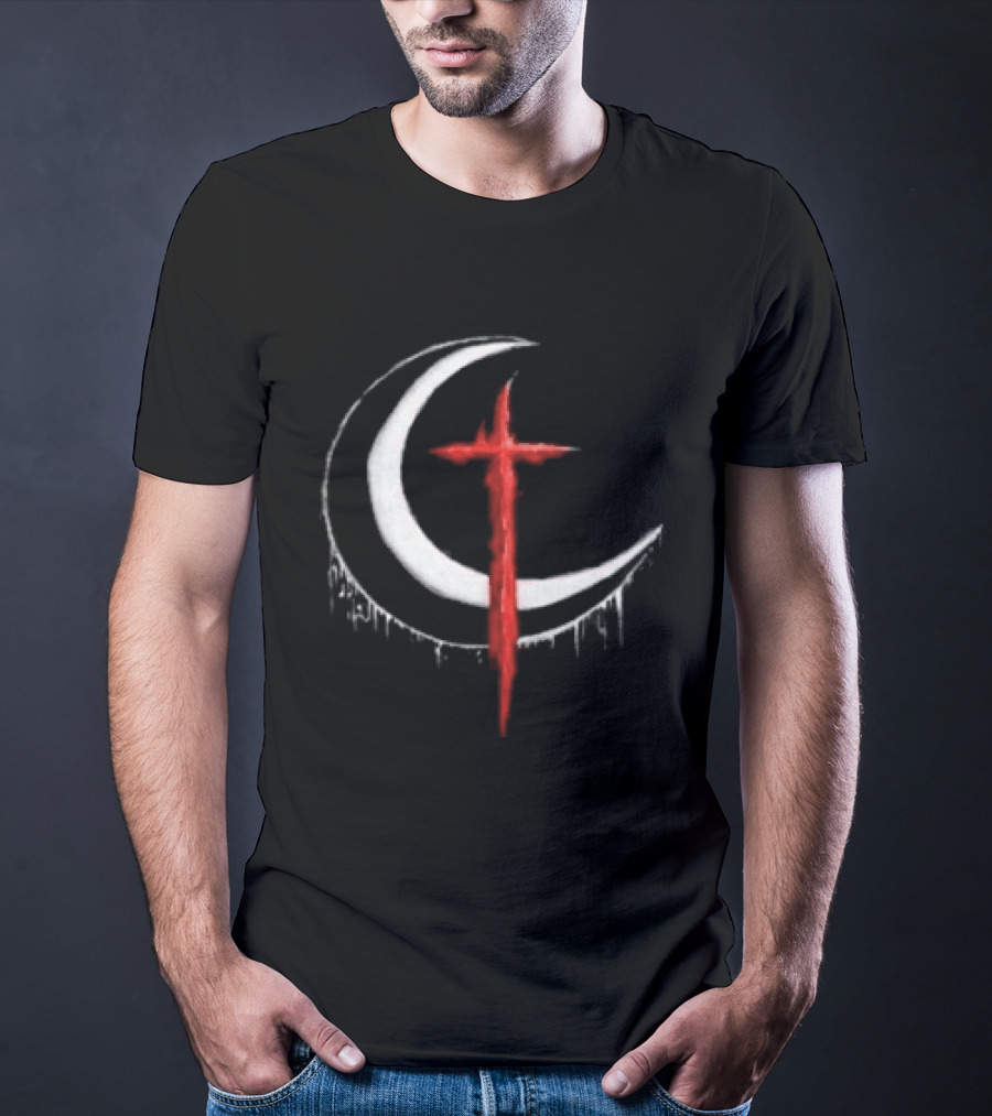 Doggie Deimos Blood Moon Dripping Red Crescent And Cross T-Shirt