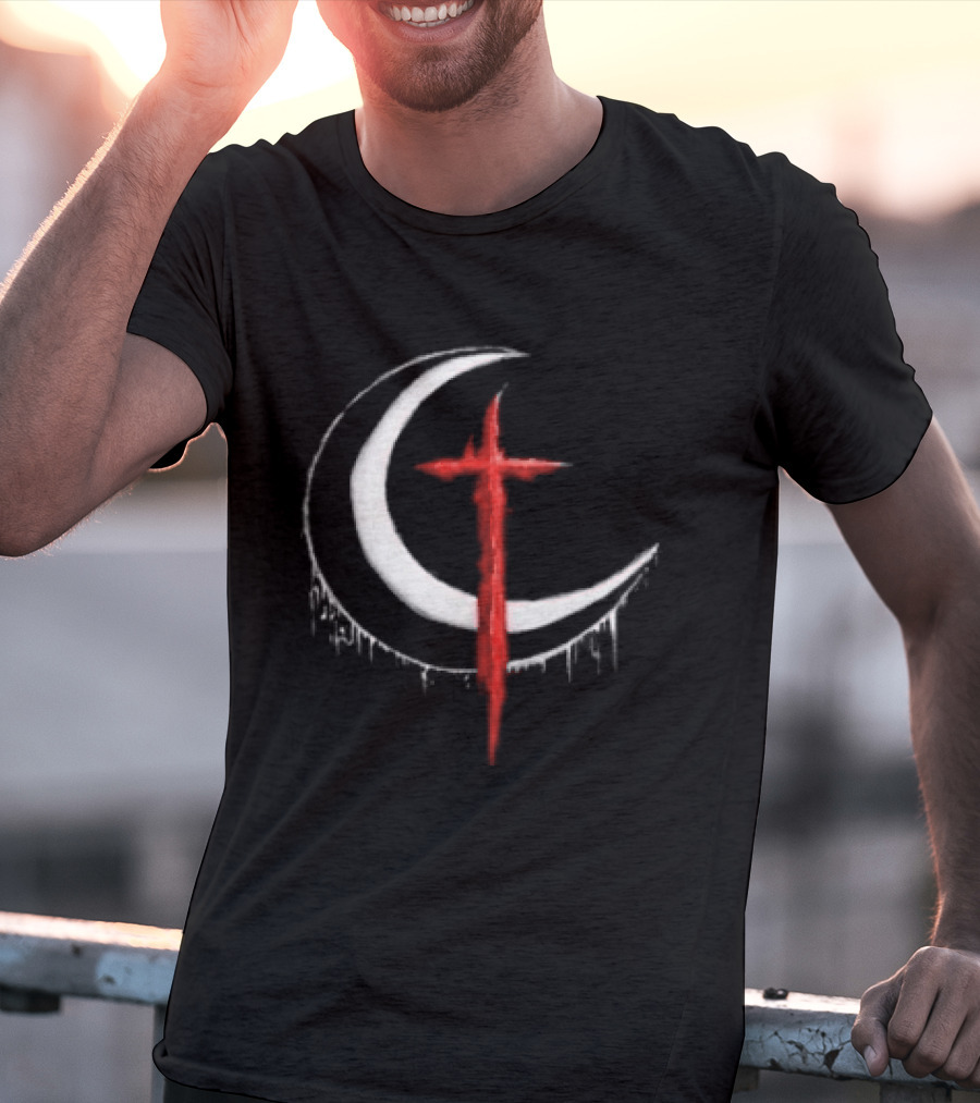 Doggie Deimos Blood Moon Dripping Red Crescent And Cross T-Shirt