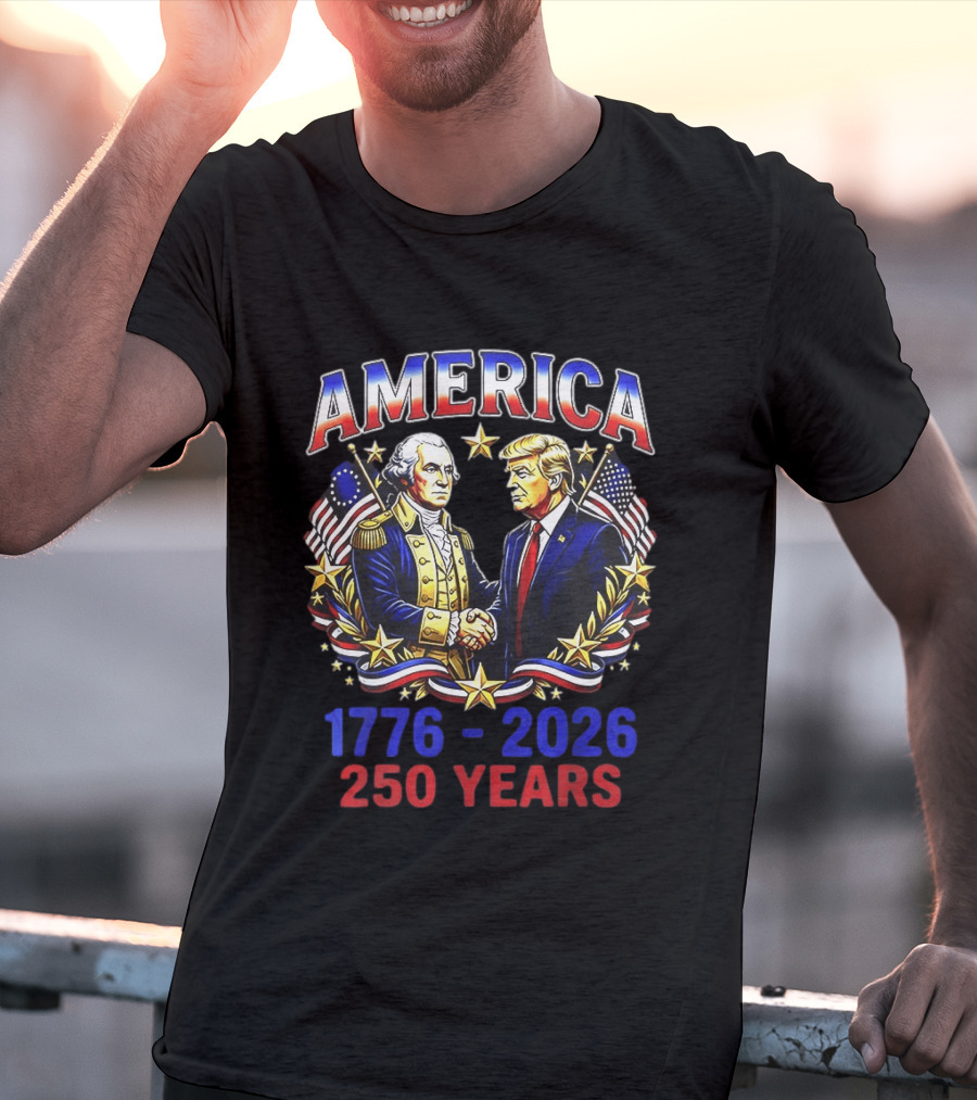 America 1776 2026 250 Years Washington Trump Fist Bump Flags T-Shirt