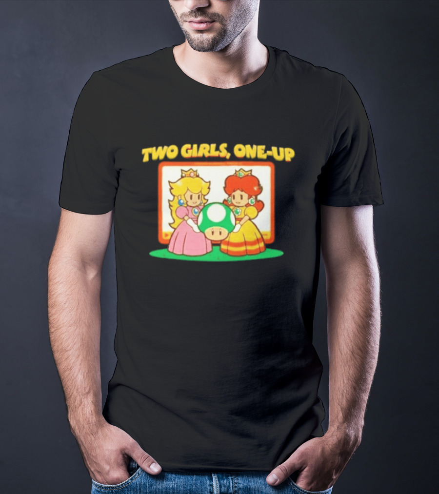 Two Girls One Up Mario Princess Peach Daisy 1 Up Mushroom T-Shirt