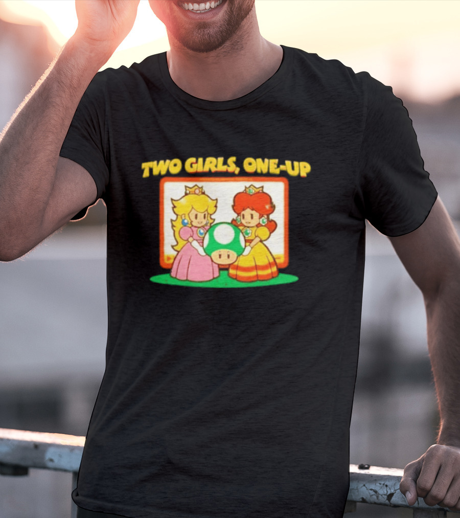 Two Girls One Up Mario Princess Peach Daisy 1 Up Mushroom T-Shirt