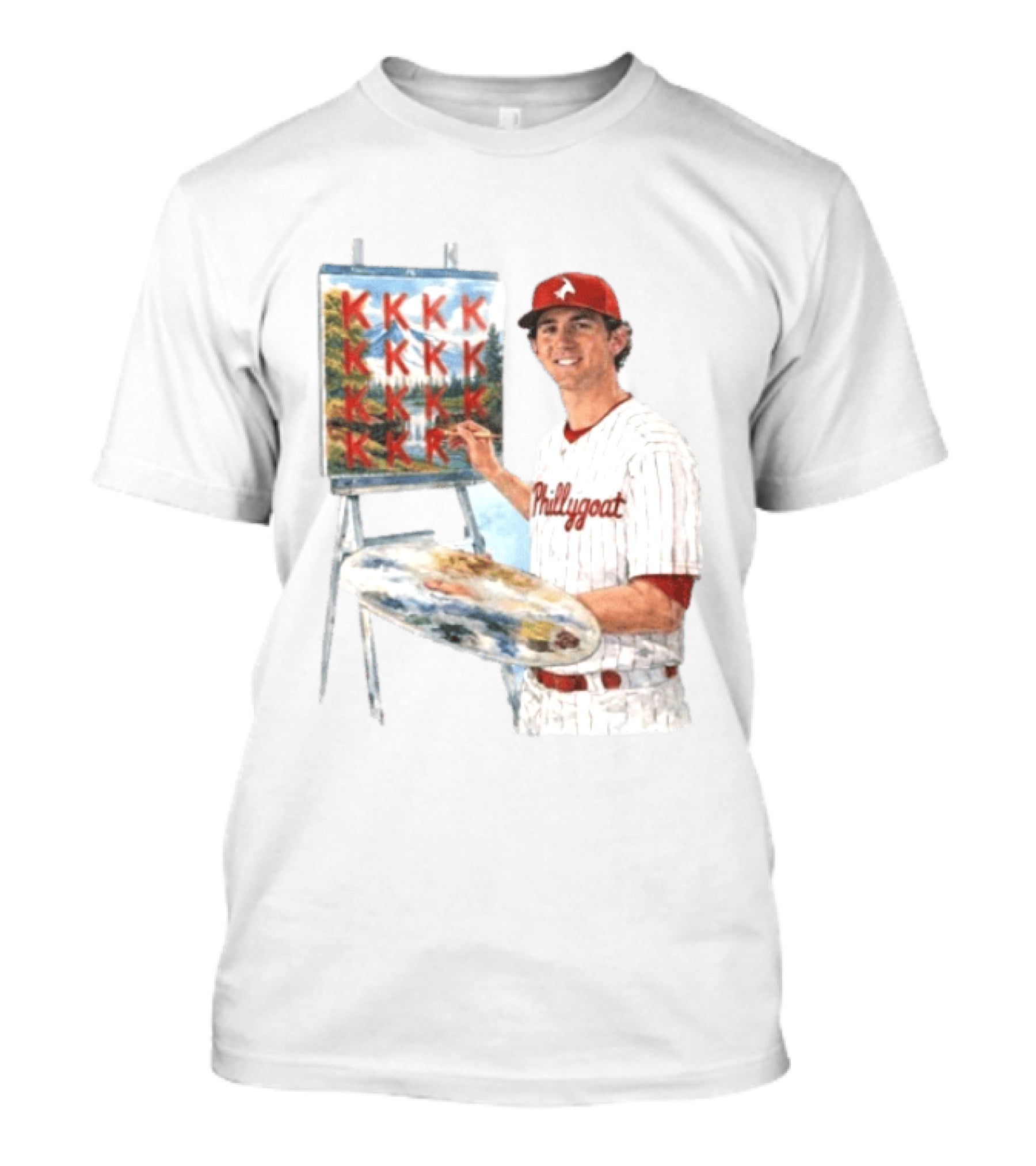 Andrew Painter Phillies Pitcher Painting Happy Little K's Phillygoat Baseball T-Shirt