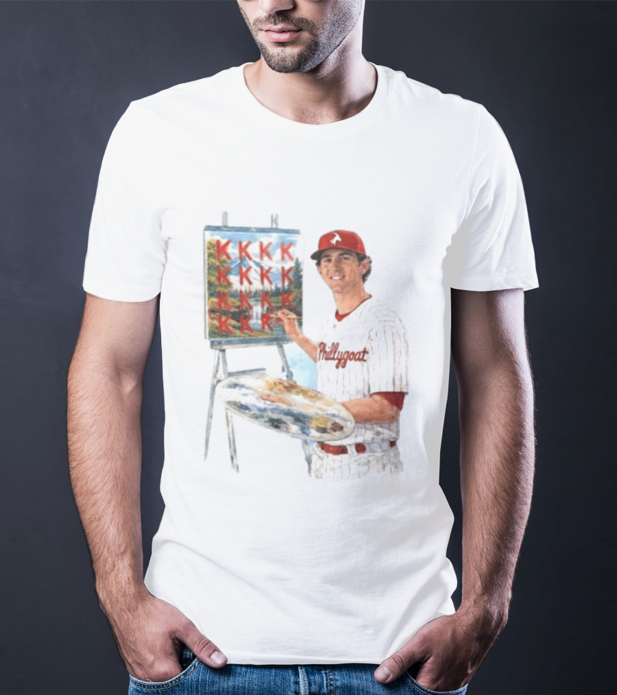 Andrew Painter Phillies Pitcher Painting Happy Little K's Phillygoat Baseball T-Shirt