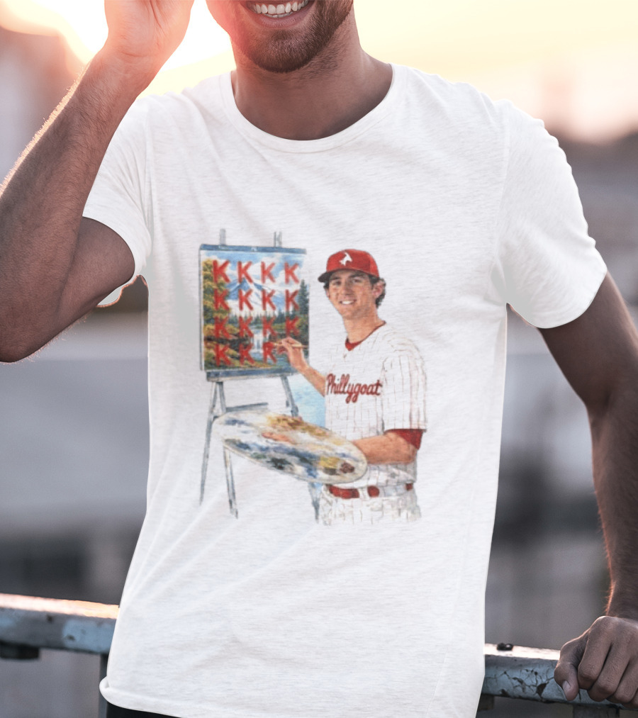 Andrew Painter Phillies Pitcher Painting Happy Little K's Phillygoat Baseball T-Shirt