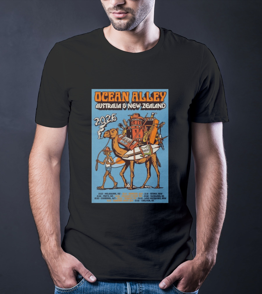 Ocean Alley Australia New Zealand 2026 Tour Dates With Camel And Musical Gear T-Shirt