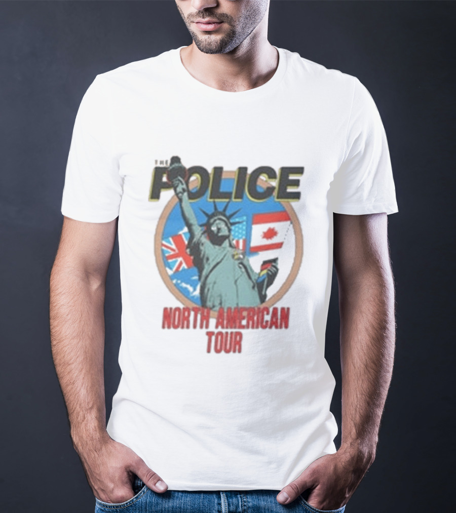 The Police 1983 North American Tour Lady Liberty UK Canada US Flags T-Shirt