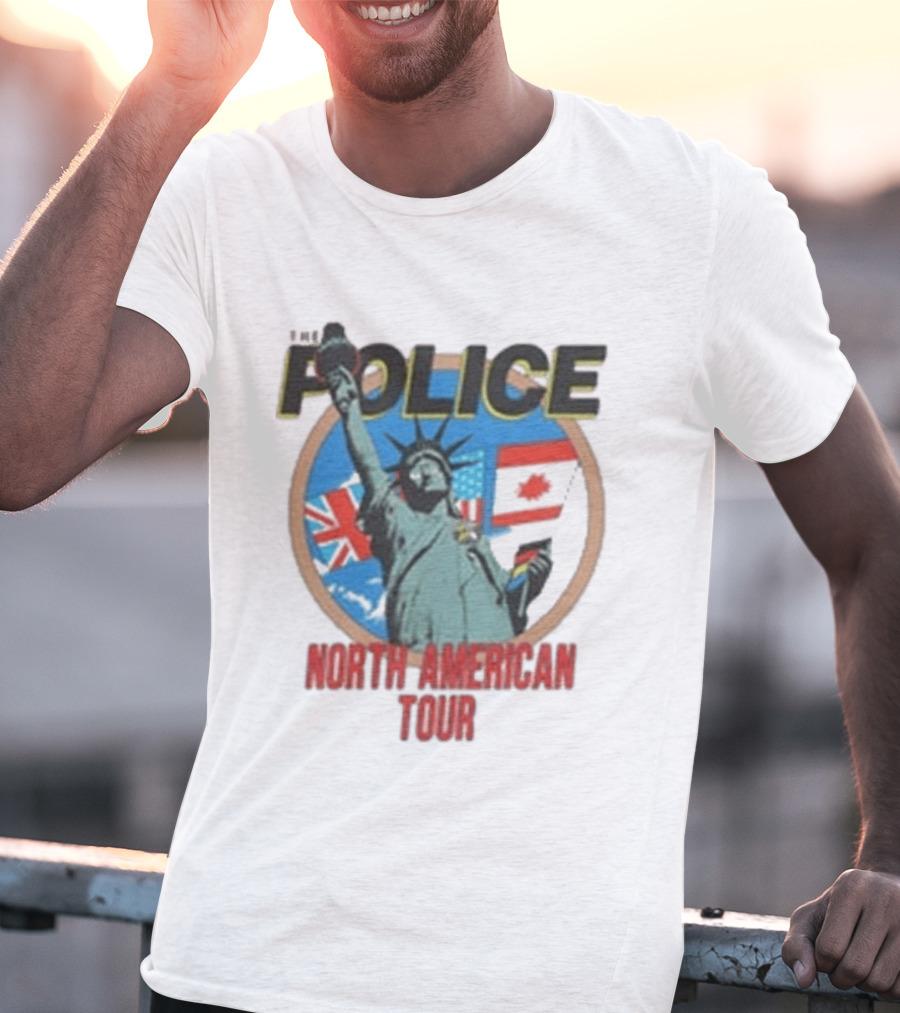 The Police 1983 North American Tour Lady Liberty UK Canada US Flags T-Shirt