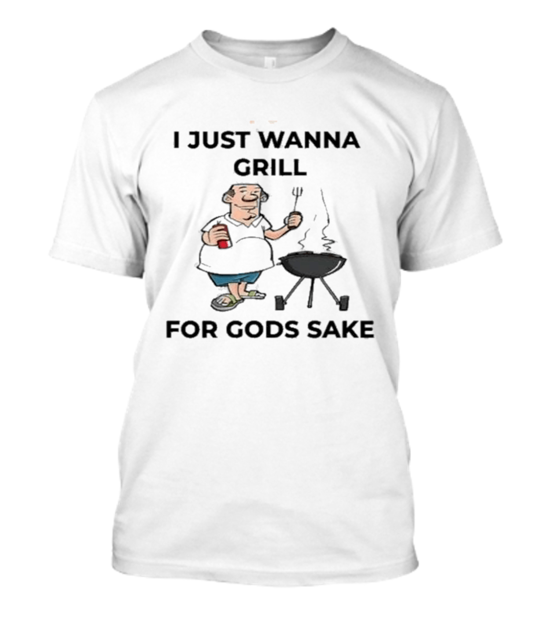 I Just Wanna Grill For God's Sake BBQ Cartoon Character Holding Fork T-Shirt