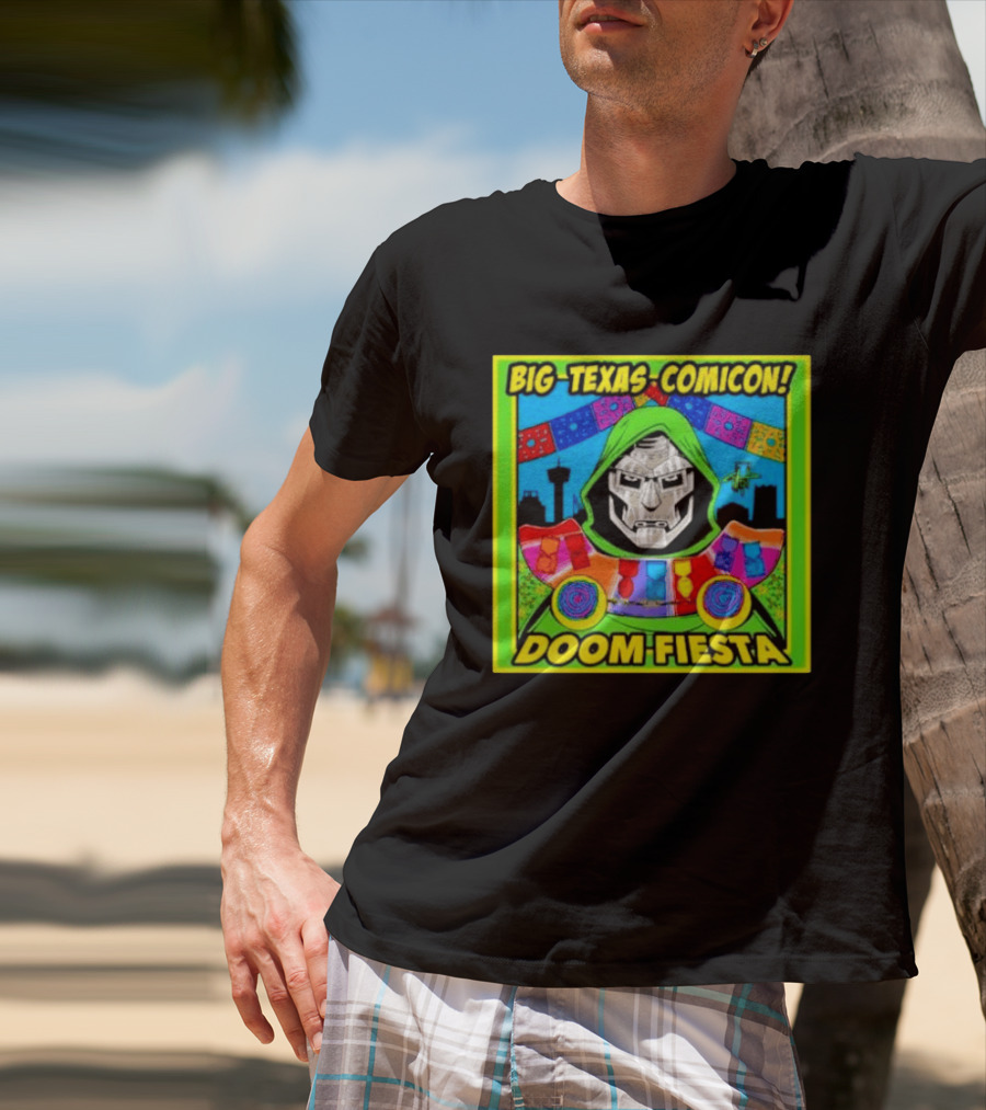 Big Texas Comicon Doom Fiesta Colorful Celebration With Iconic Mask T-Shirt